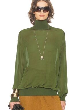 Helsa Madeira Silk Blend Sheer Turtleneck Top Green Size Small NWT